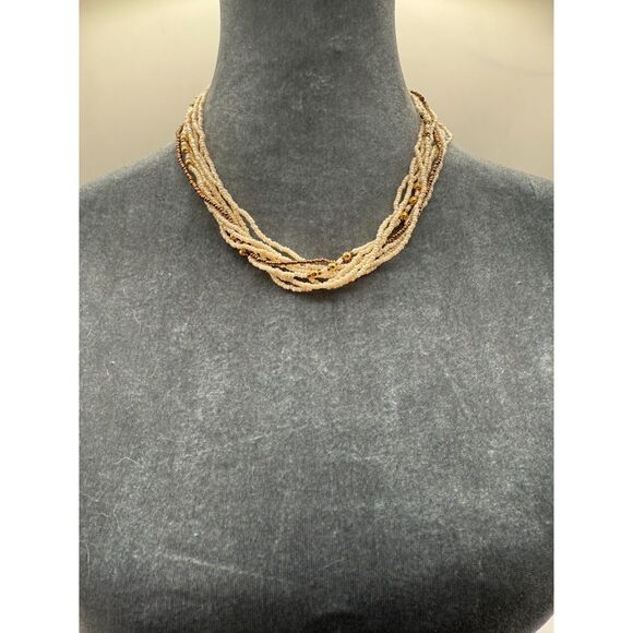 White and gold tone 8 strand necklace - Picture 1 of 4